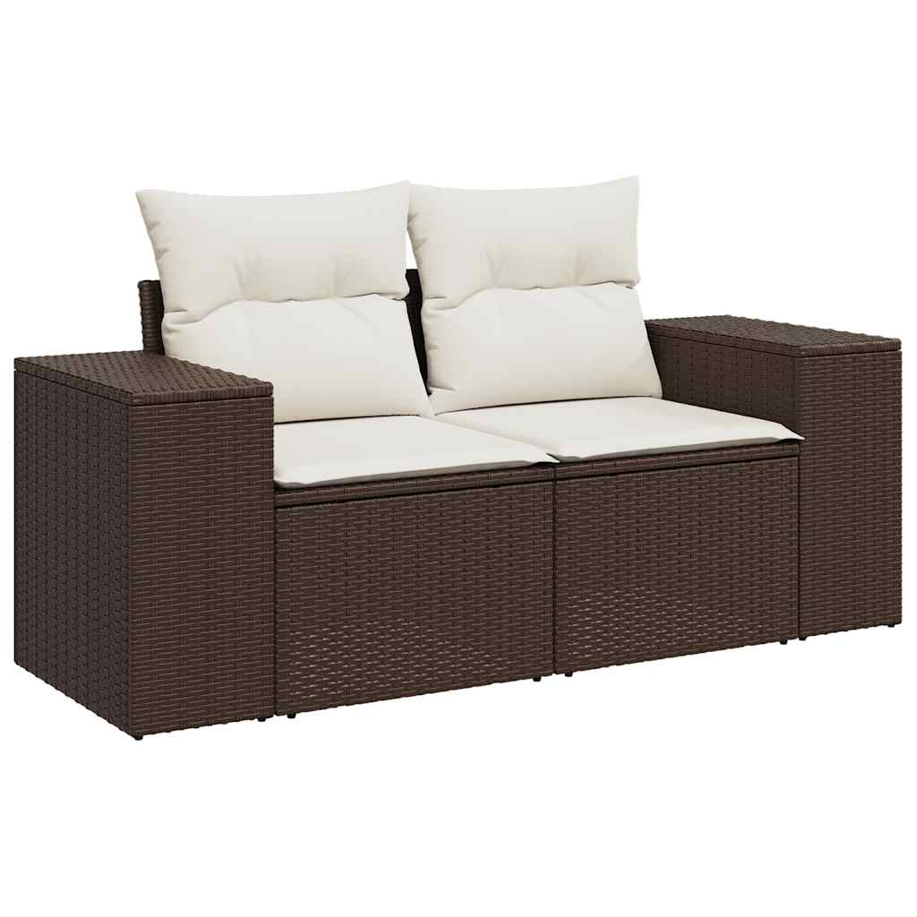 Salotto da Giardino 7 Pezzi Marrone in Polyrattan con Cuscini