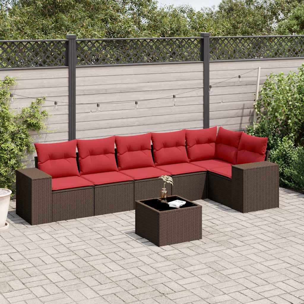 Set Divani da Giardino 7 pz in Rattan PE Marrone con Cuscini