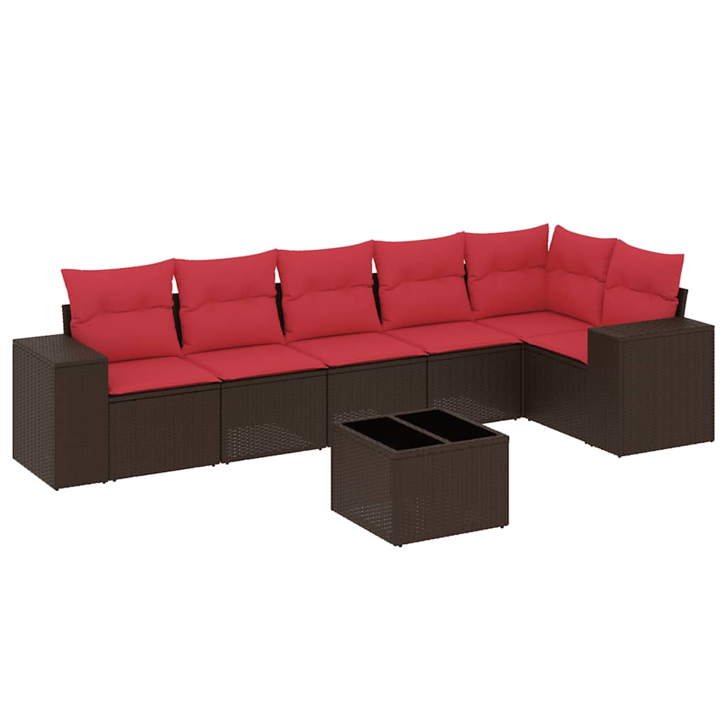 Set Divani da Giardino 7 pz in Rattan PE Marrone con Cuscini