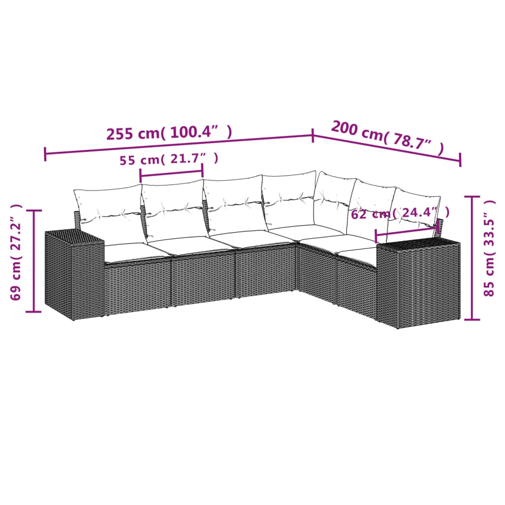Set Divani da Giardino Modulari 6 pz in Rattan PE Nero