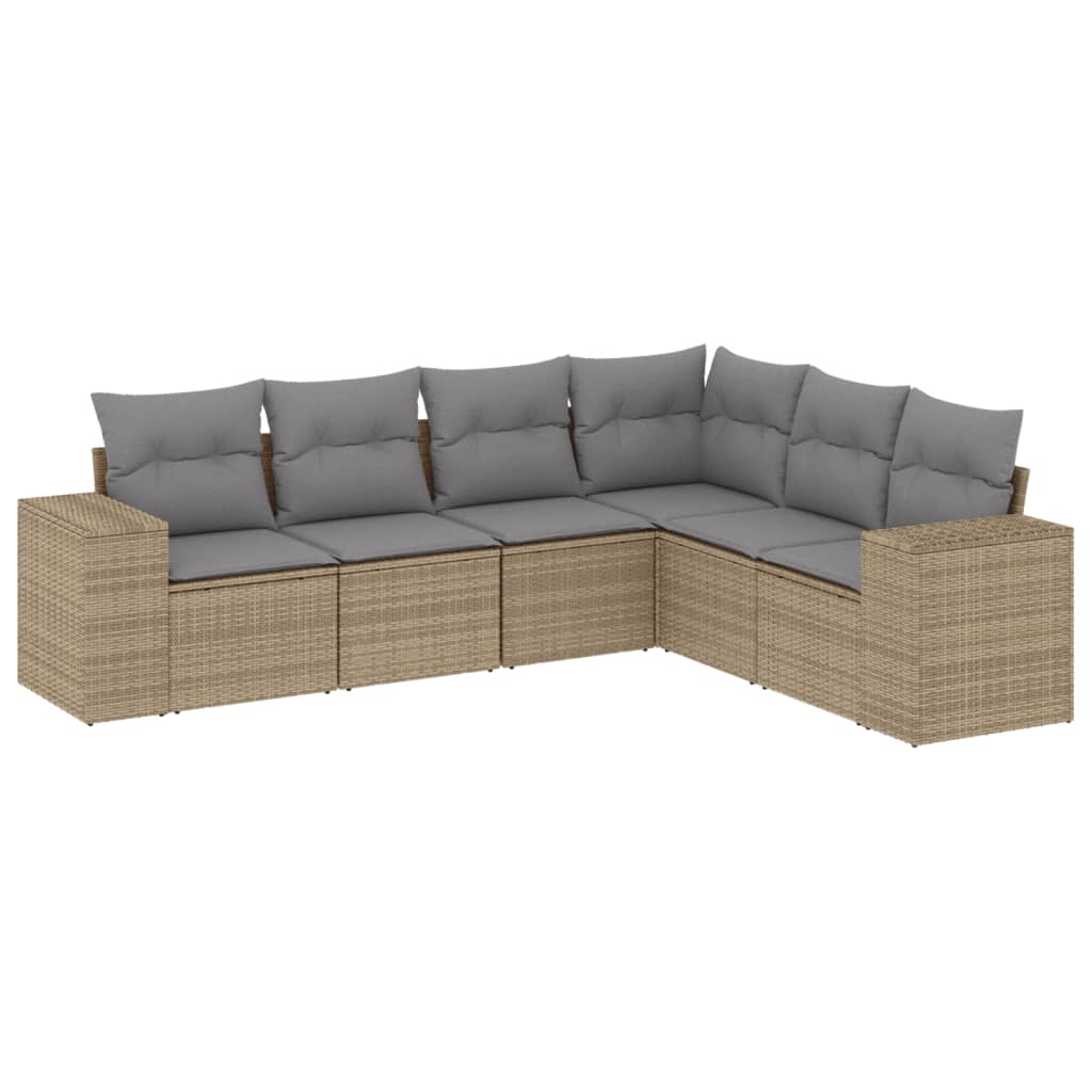 Set Divano da Esterno 6 pz in Polyrattan Beige con Cuscini