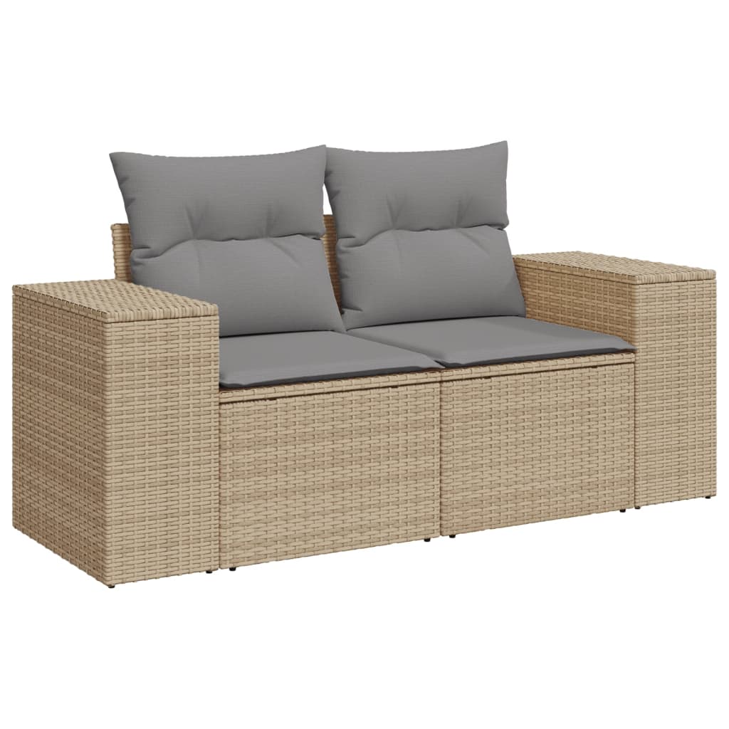 Set Divano da Esterno 6 pz in Polyrattan Beige con Cuscini