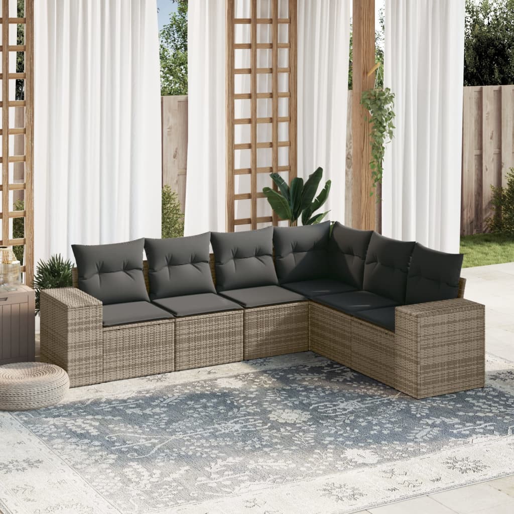 Salotto da giardino grigio in polyrattan, 6 pezzi con cuscini 2