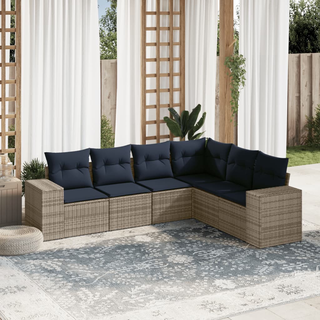 Salotto da Giardino 6 pz in Polyrattan Grigio con Cuscini 5