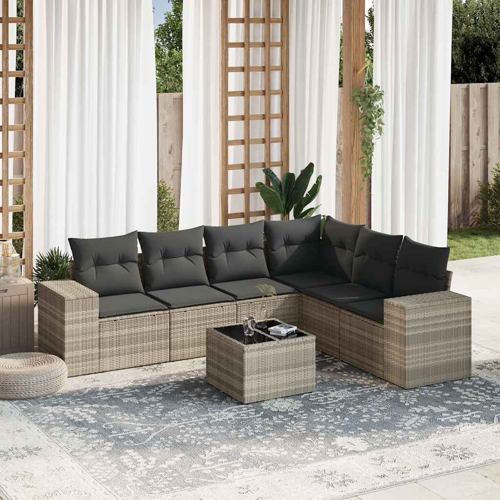 Salotto da Giardino 7 pz in Rattan PE Grigio Chiaro con Tavolo