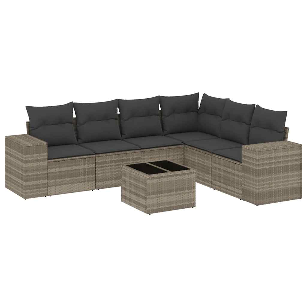 Salotto da Giardino 7 pz in Rattan PE Grigio Chiaro con Tavolo