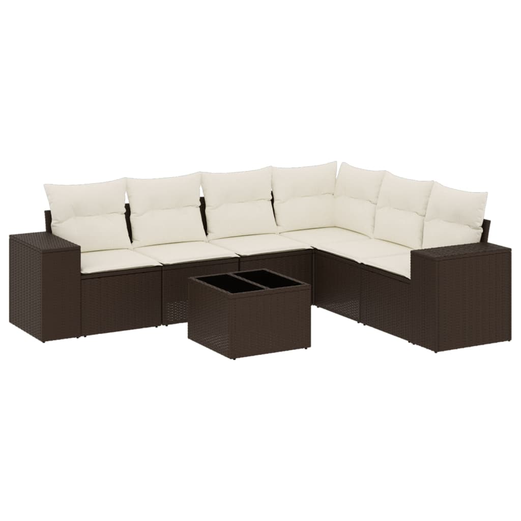 Salotto da giardino 7 pz in polyrattan marrone con cuscini 3
