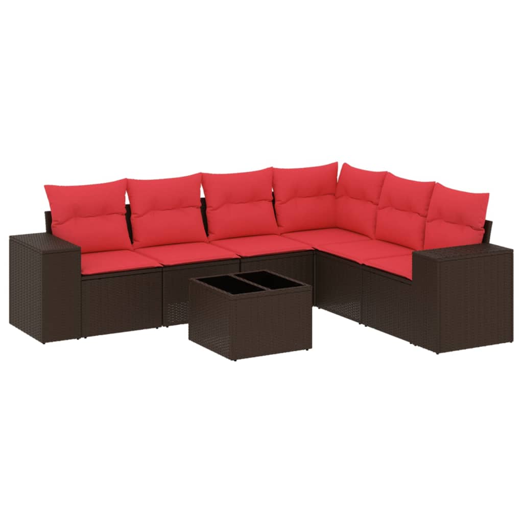 Salotto da giardino 7 pz in rattan PE con cuscini rossi