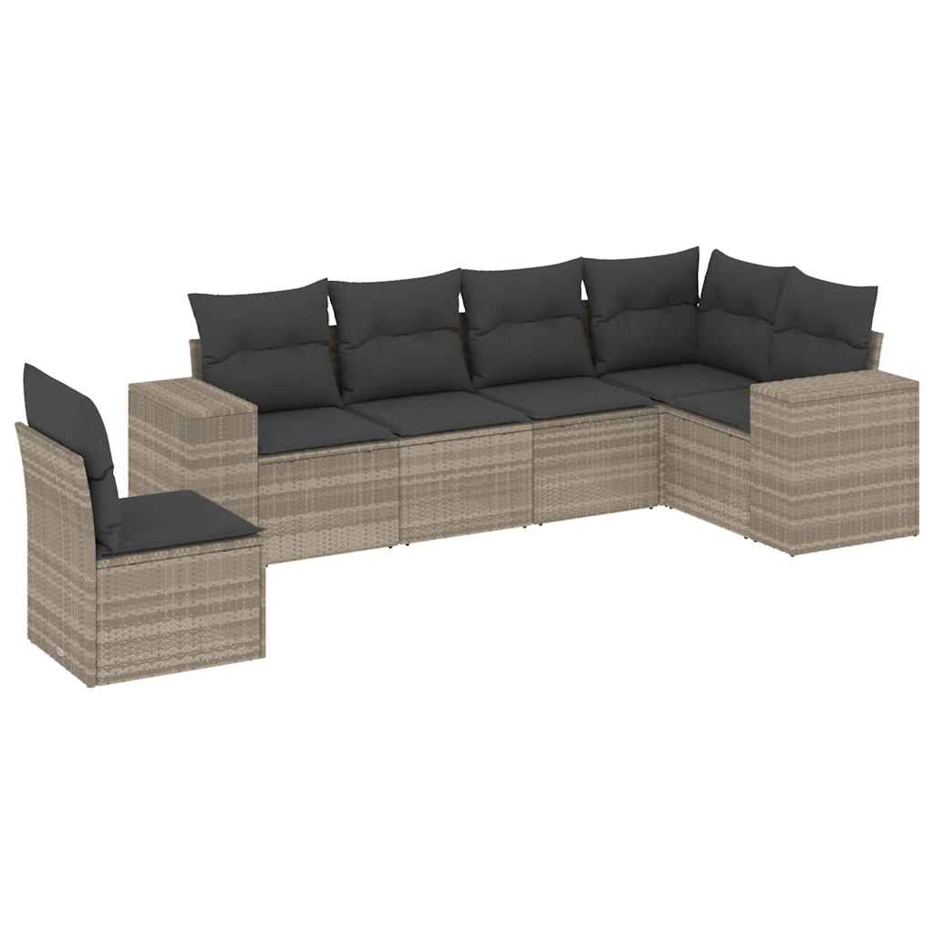 Salotto da giardino 6 pz in rattan PE con cuscini grigi
