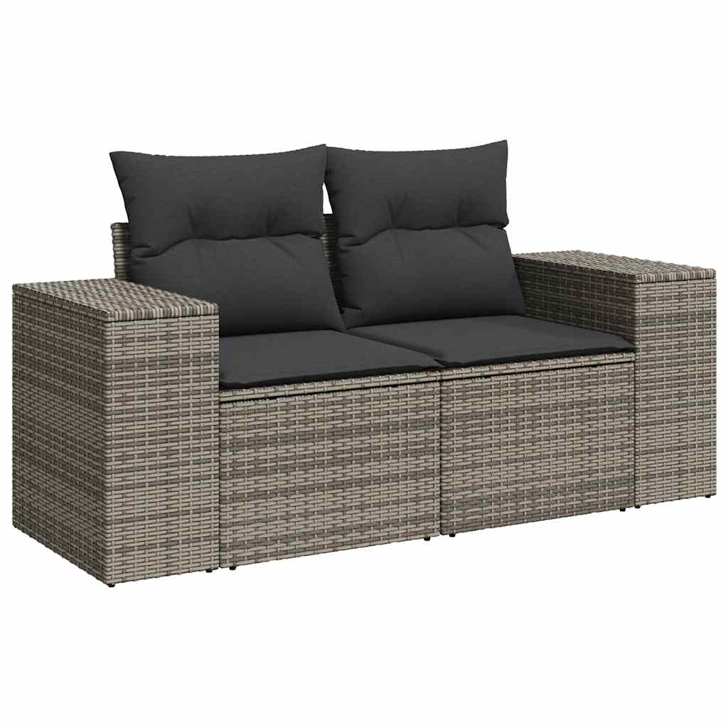 Salotto da giardino 6 pz in rattan PE con cuscini grigi