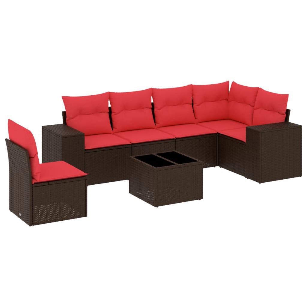 Set Divani da Giardino 7 pz con Cuscini Marrone in Polyrattan