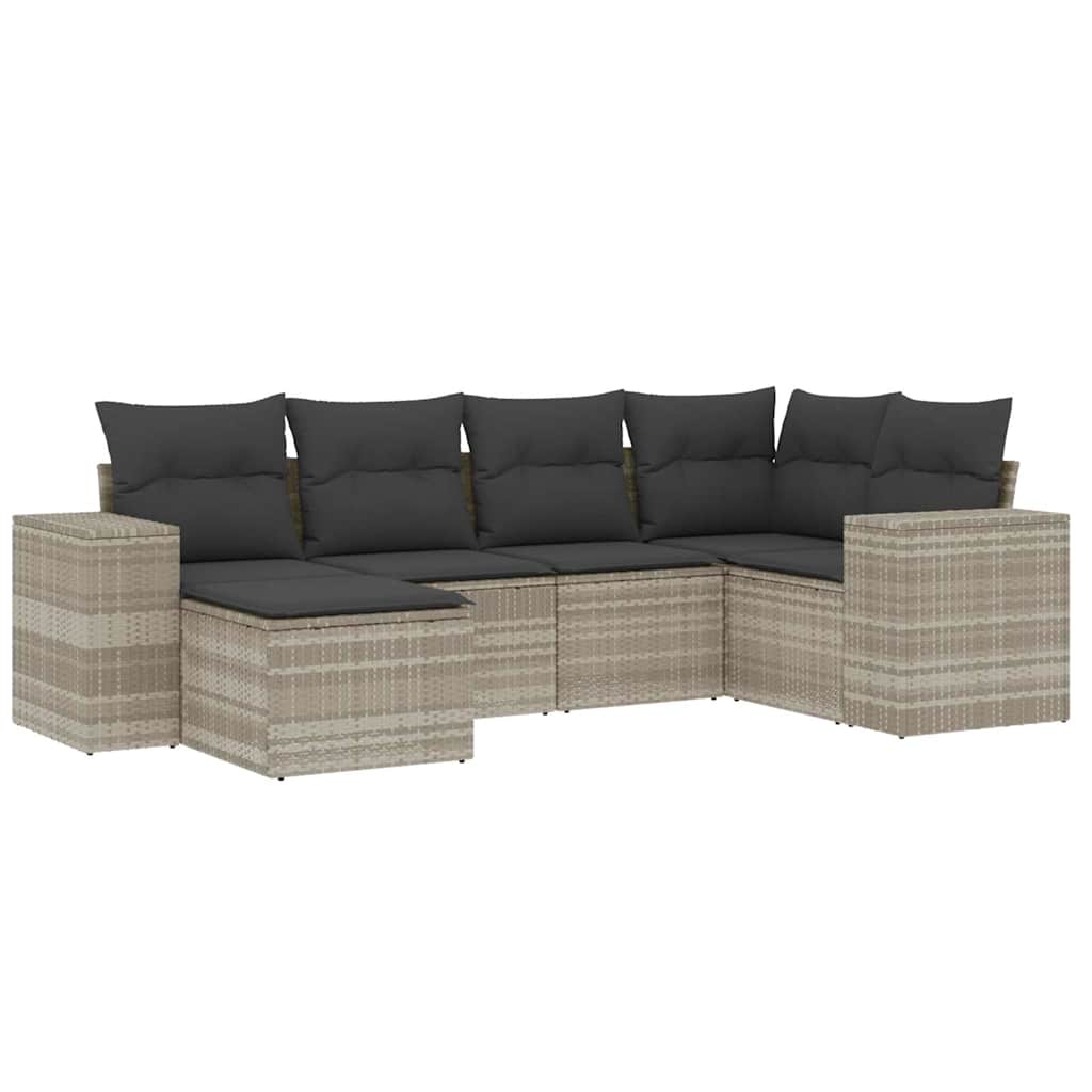Set Divano da Giardino 6pz con Cuscini Grigio Chiaro Polyrattan