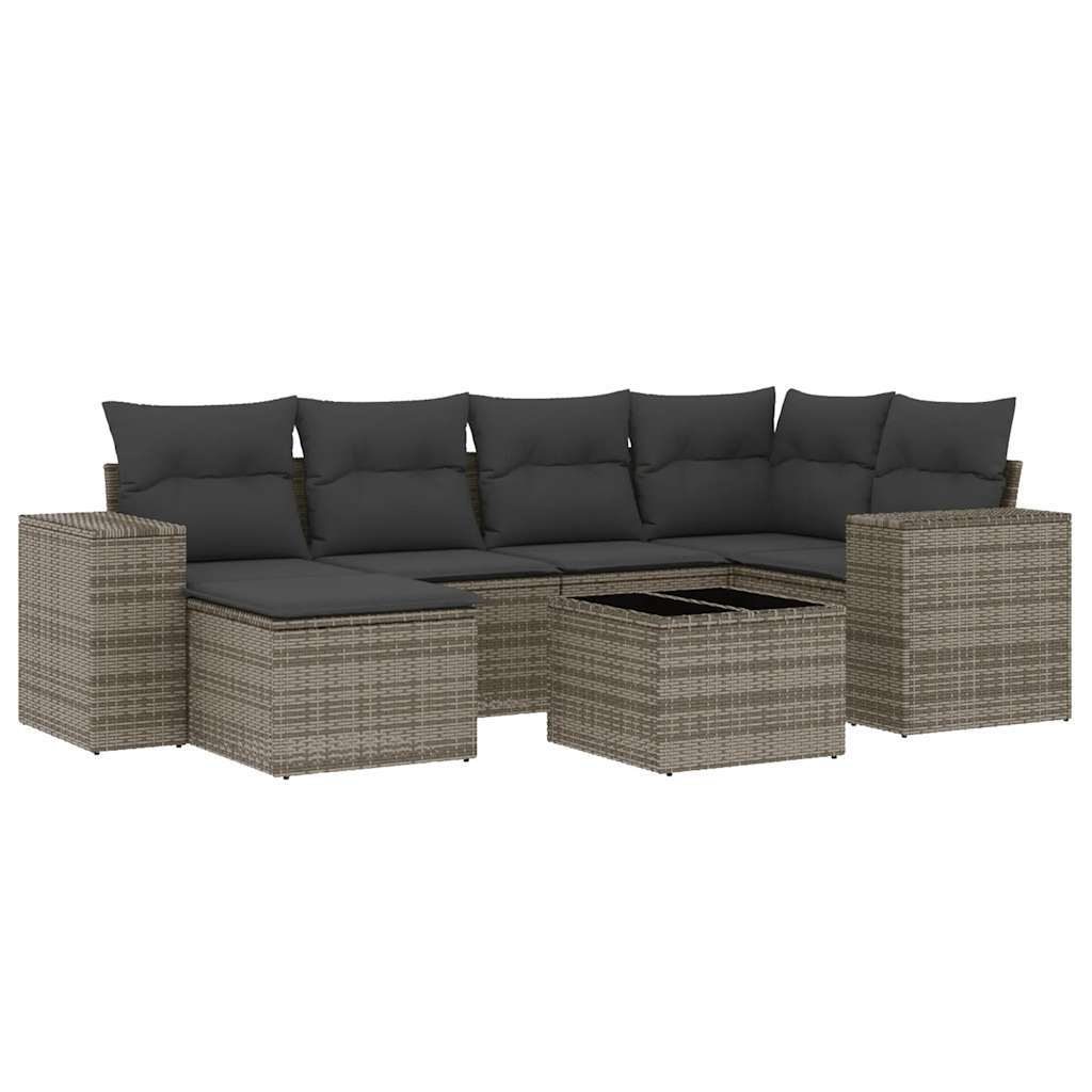 Set Divani da Giardino 7 pz con Cuscini Grigio in Polyrattan