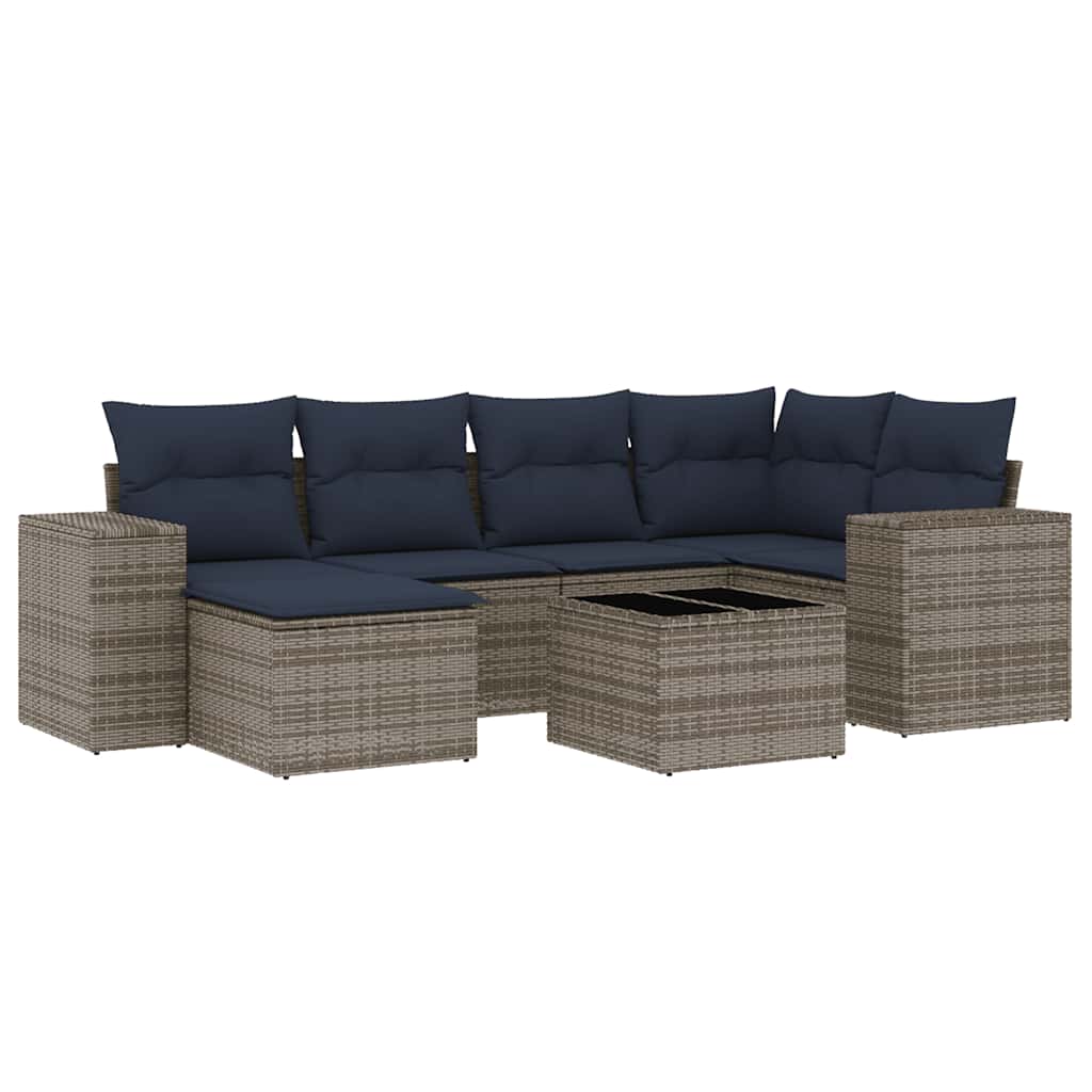 Set Divani da Giardino 7 pz con Cuscini Grigio in Polyrattan