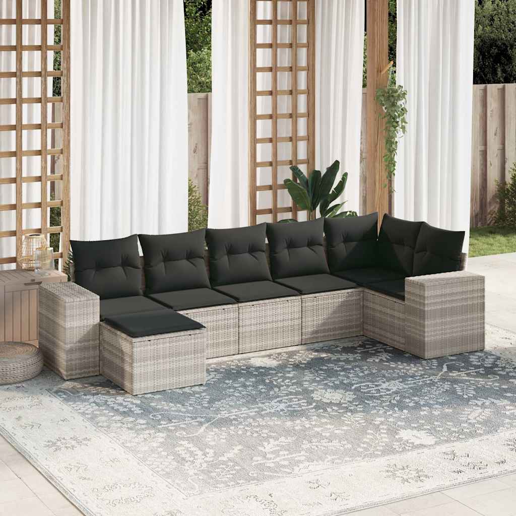 Set Divani da Giardino 7pz con Cuscini Grigio Chiaro Polyrattan