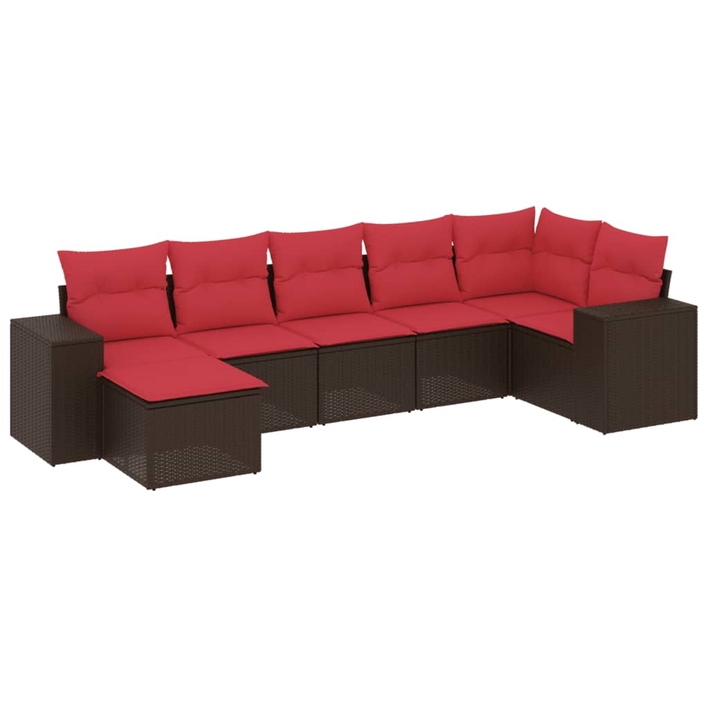 Set Divani da Giardino 7 pz con Cuscini Marrone in Polyrattan