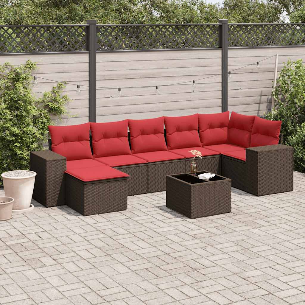Set Divani da Giardino 8 pz con Cuscini Marrone in Polyrattan
