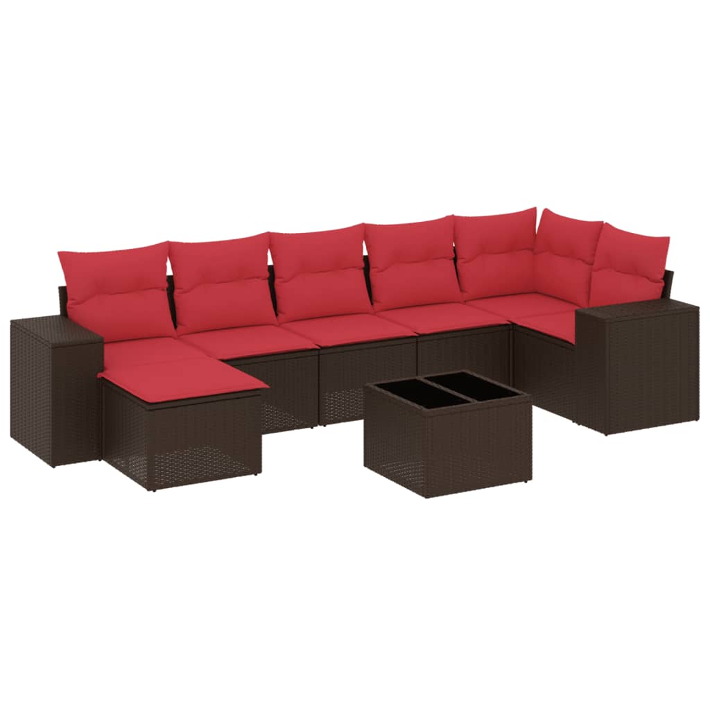 Set Divani da Giardino 8 pz con Cuscini Marrone in Polyrattan