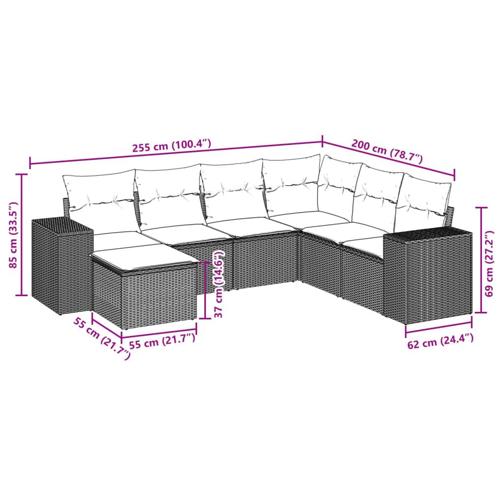 Set Divani da Giardino 7 pz con Cuscini Grigio in Polyrattan