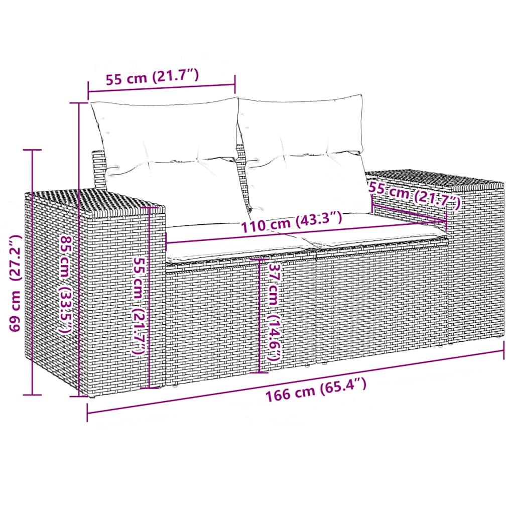 Set Divani da Giardino 7 pz con Cuscini Marrone in Polyrattan