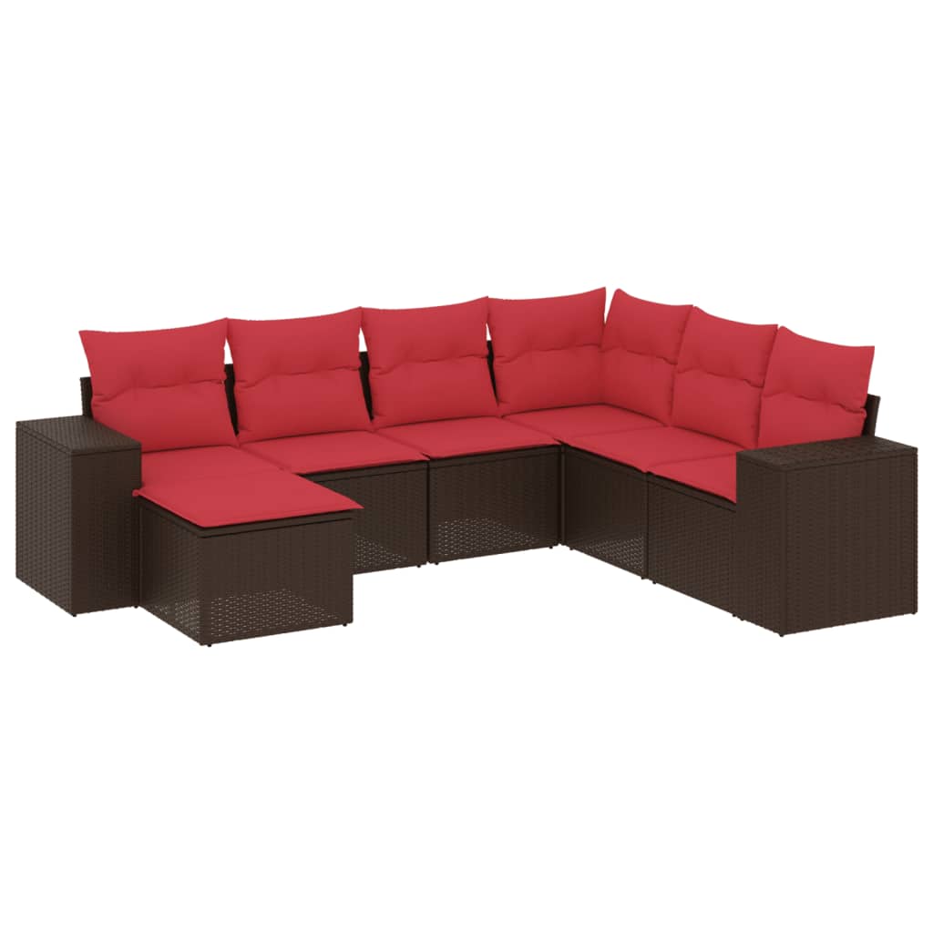 Set Divani da Giardino 7 pz con Cuscini Marrone in Polyrattan