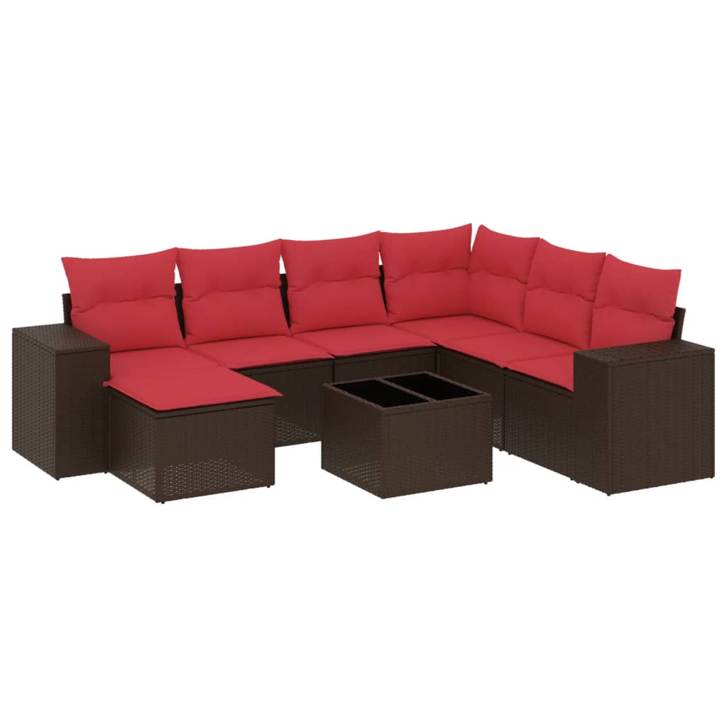 Set Divani da Giardino 8 pz con Cuscini Marrone in Polyrattan