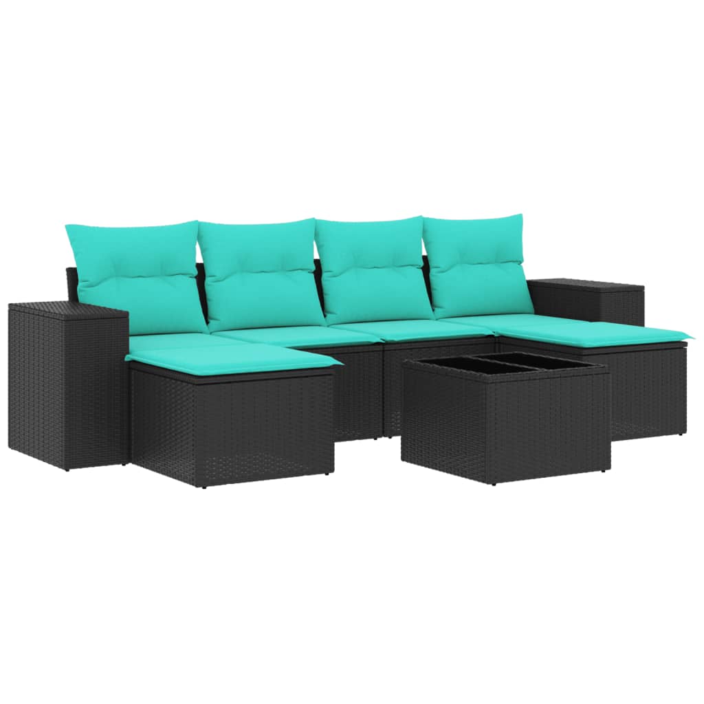 Set Divani da Giardino 7 pz con Cuscini Nero in Polyrattan