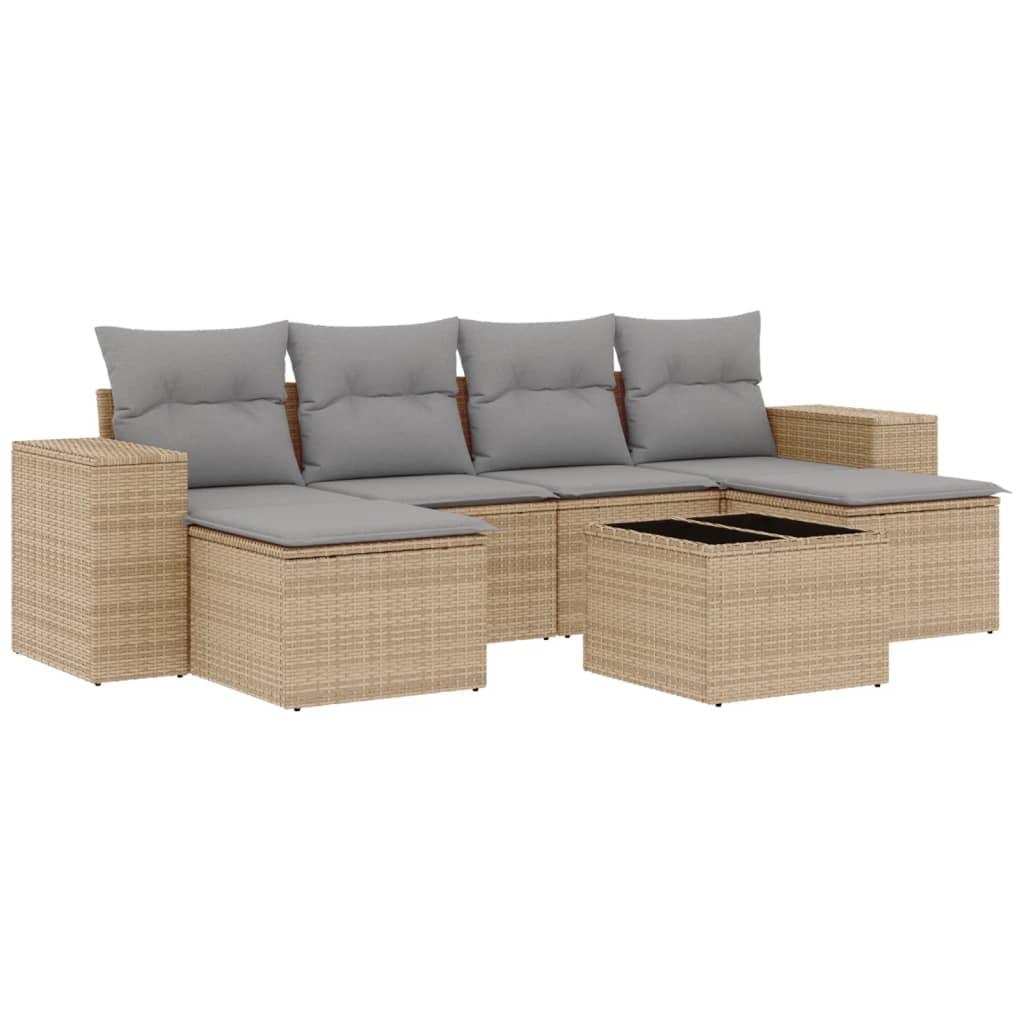 Set Divani da Giardino 7 pz con Cuscini Beige in Polyrattan
