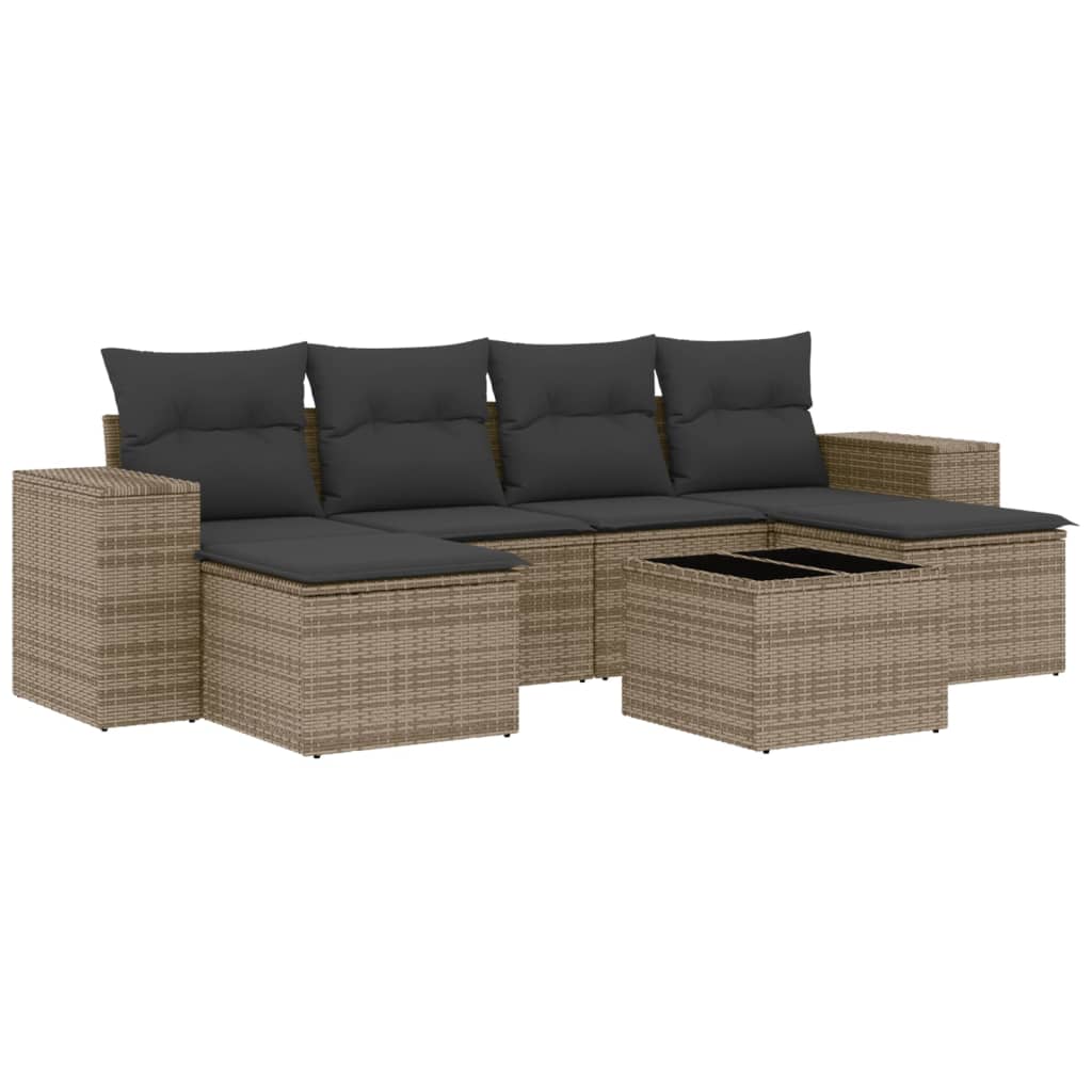 Set Divani da Giardino 7 pz con Cuscini Grigio in Polyrattan