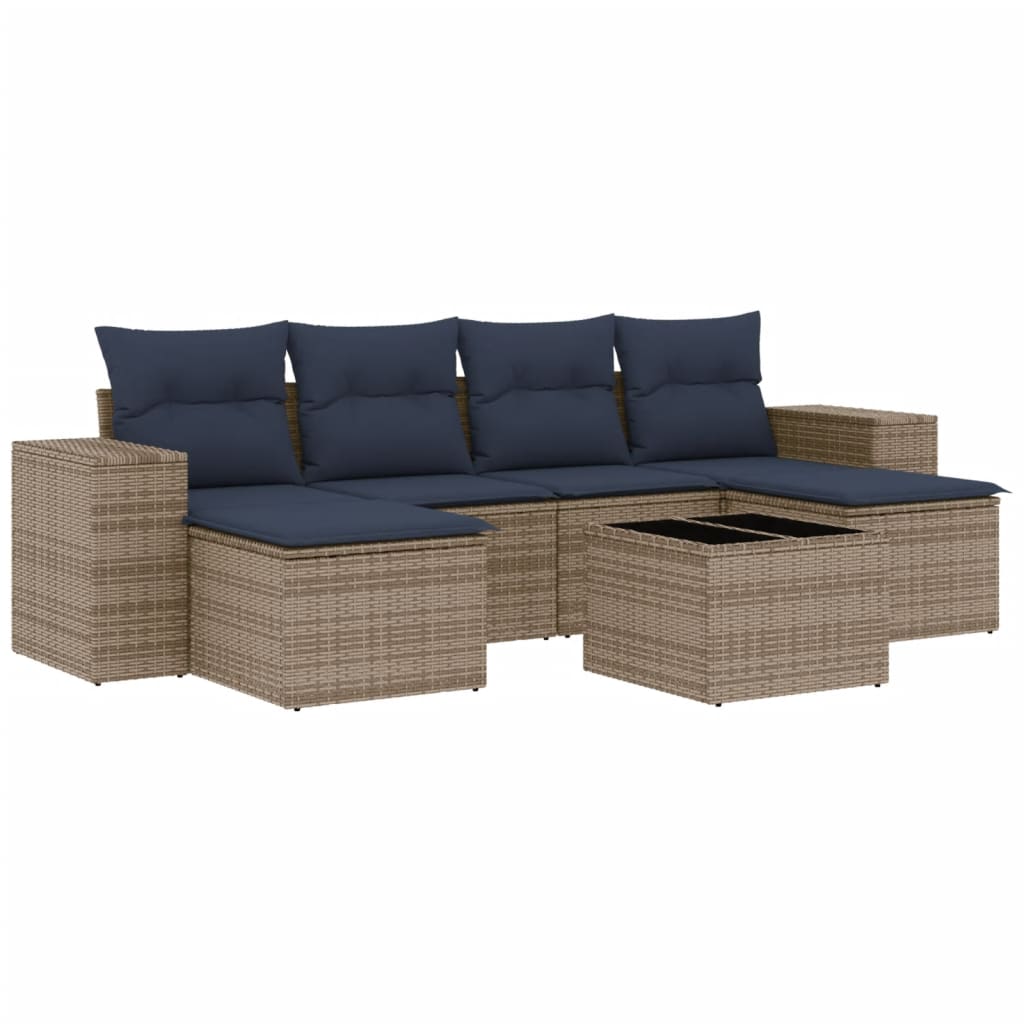 Set Divani da Giardino 7 pz con Cuscini Grigio in Polyrattan
