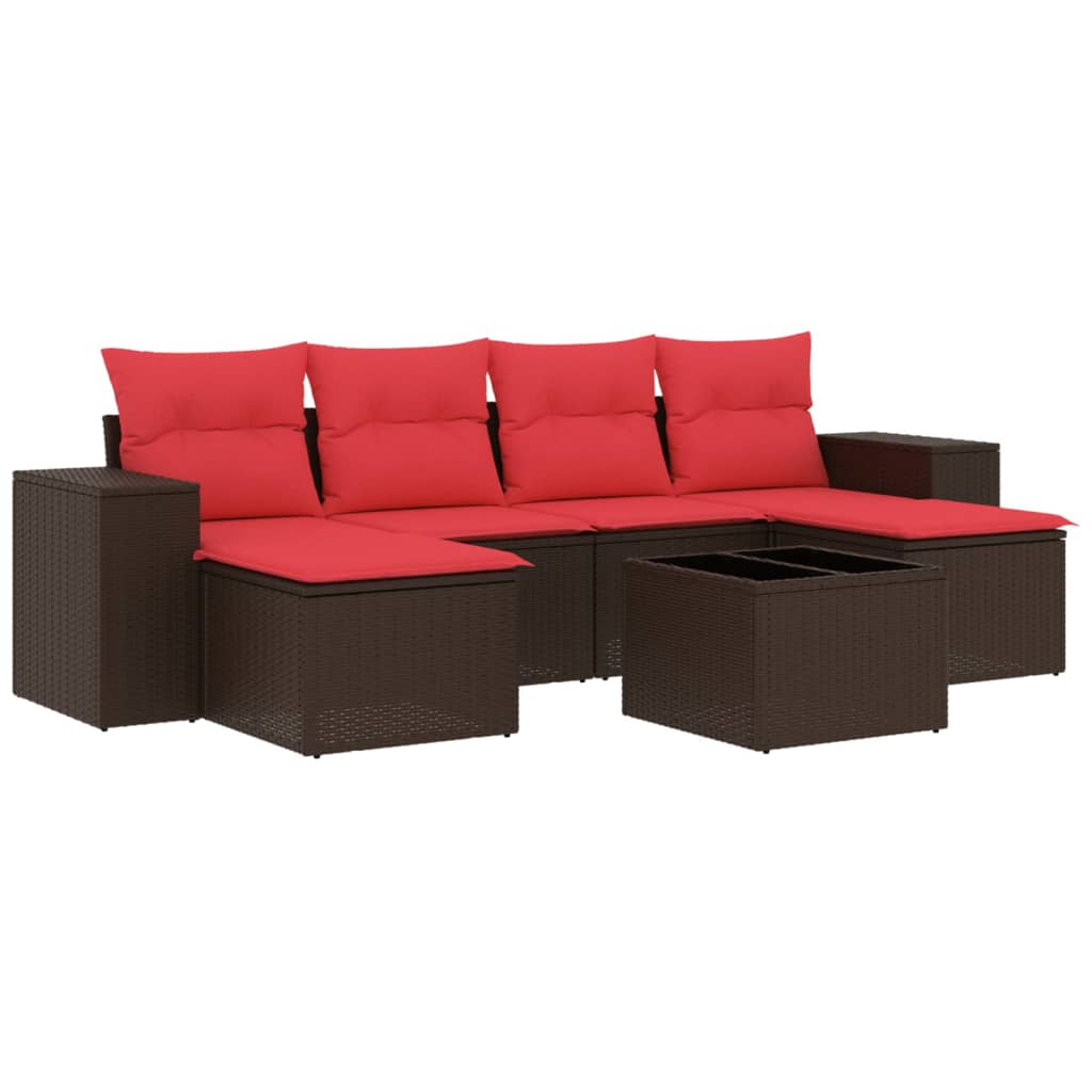 Set Divani da Giardino 7 pz con Cuscini Marrone in Polyrattan