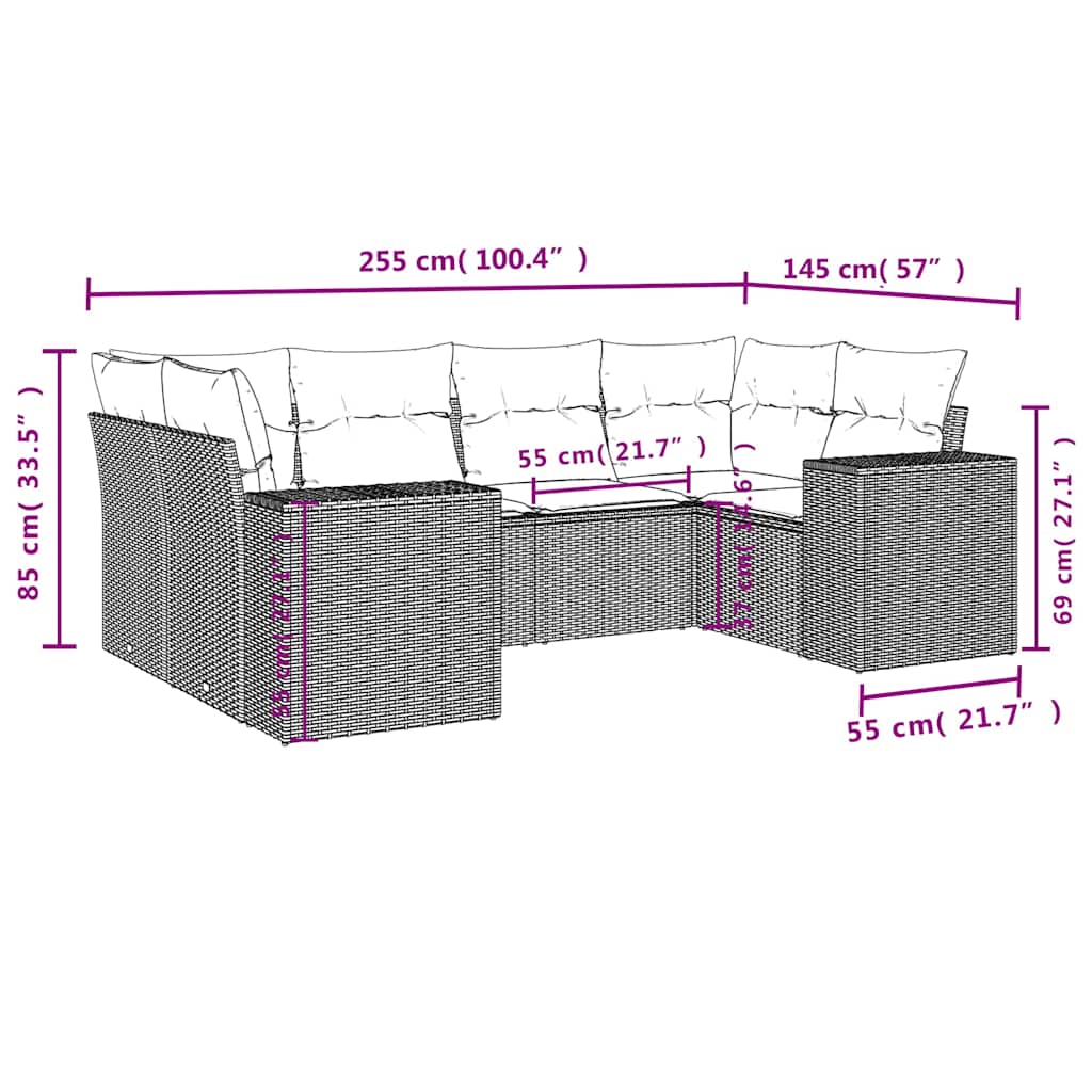 Set Divano da Giardino 6 pz con Cuscini Nero in Polyrattan
