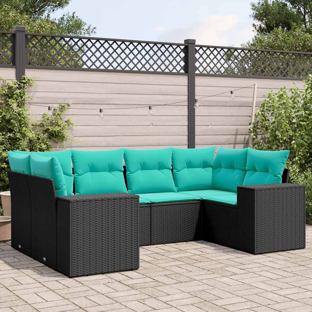 Set Divani da Giardino 6 pz con Cuscini Nero in Polyrattan