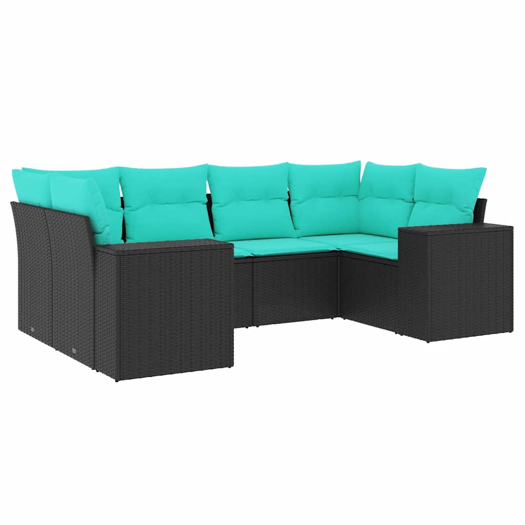Set Divani da Giardino 6 pz con Cuscini Nero in Polyrattan
