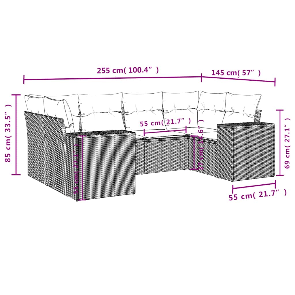 Set Divani da Giardino 6 pz con Cuscini Nero in Polyrattan