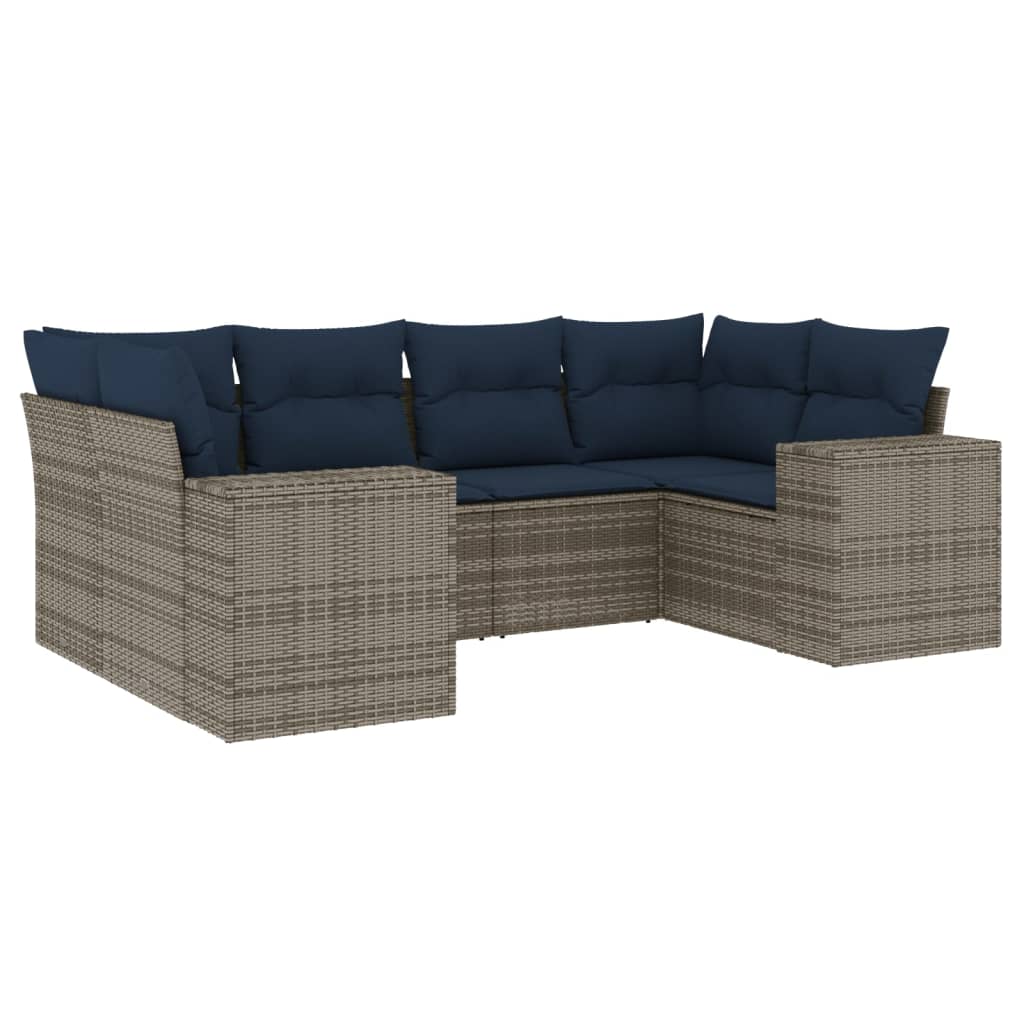 Set Divani da Giardino 6 pz con Cuscini Grigio in Polyrattan