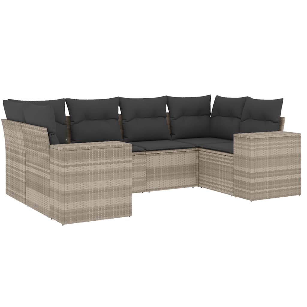 Set Divano da Giardino 6pz con Cuscini Grigio Chiaro Polyrattan
