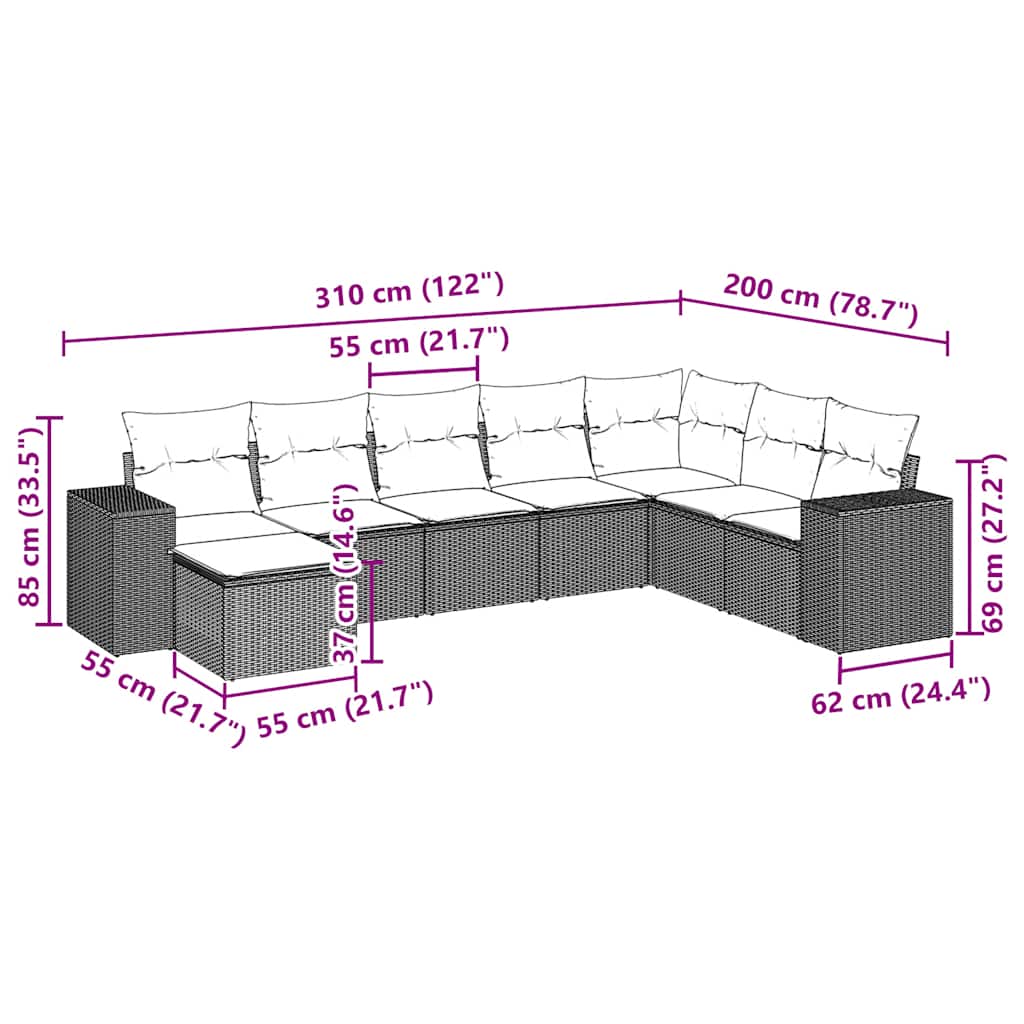 Set Divano da Giardino 6pz con Cuscini Grigio Chiaro Polyrattan