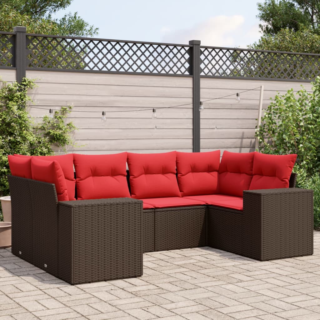 Set Divani da Giardino 6 pz con Cuscini Marrone in Polyrattan