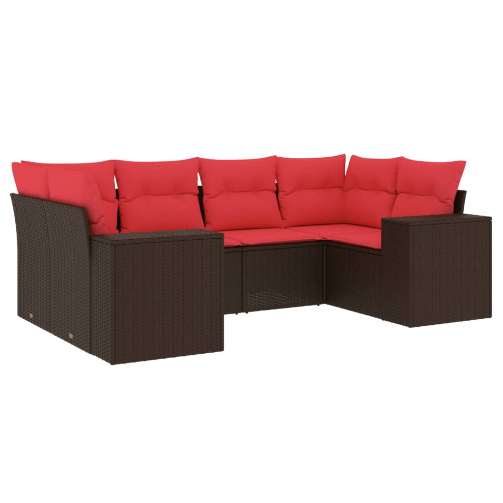 Set Divani da Giardino 6 pz con Cuscini Marrone in Polyrattan