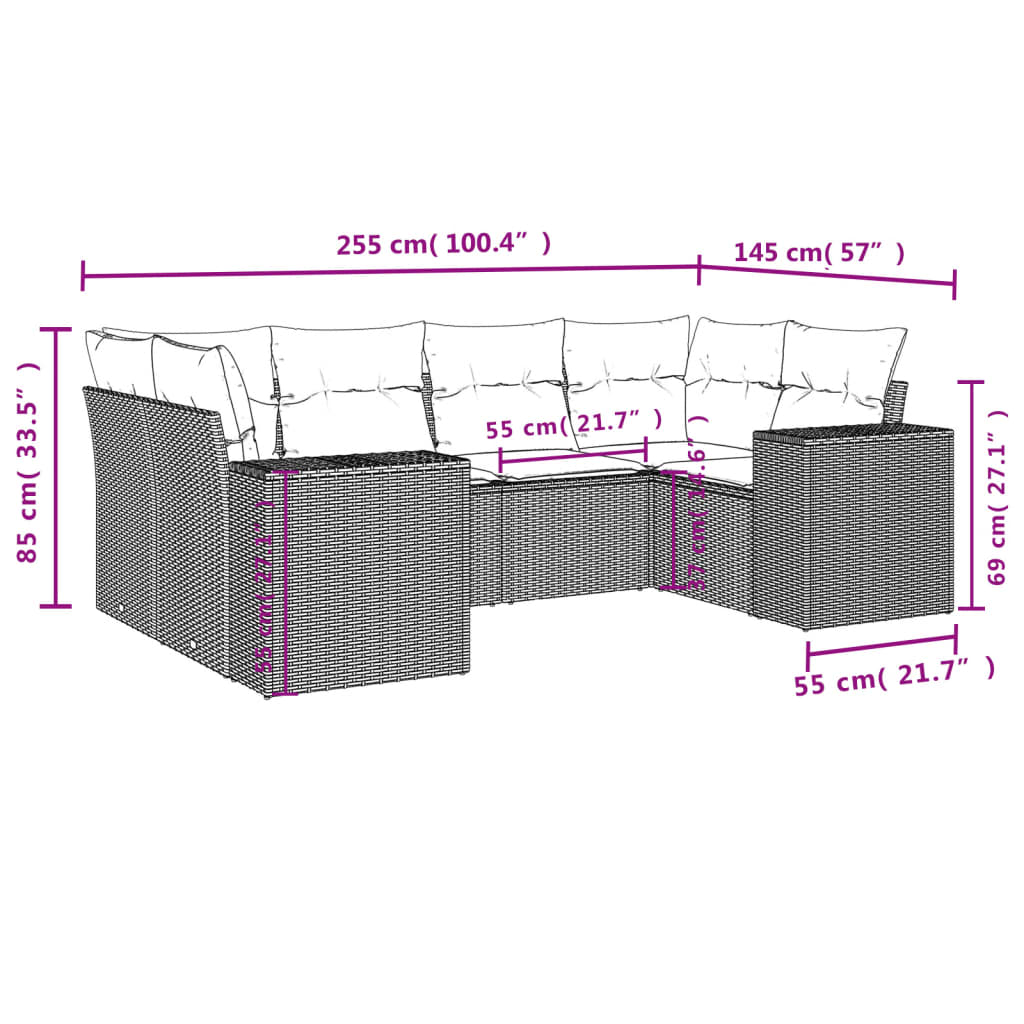 Set Divani da Giardino 6 pz con Cuscini Marrone in Polyrattan
