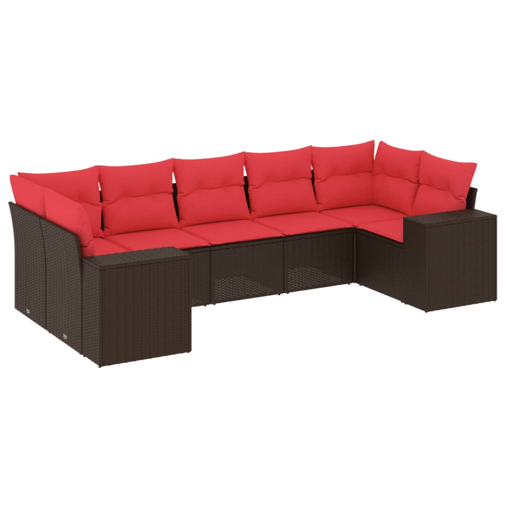 Set Divani da Giardino 7 pz con Cuscini Marrone in Polyrattan
