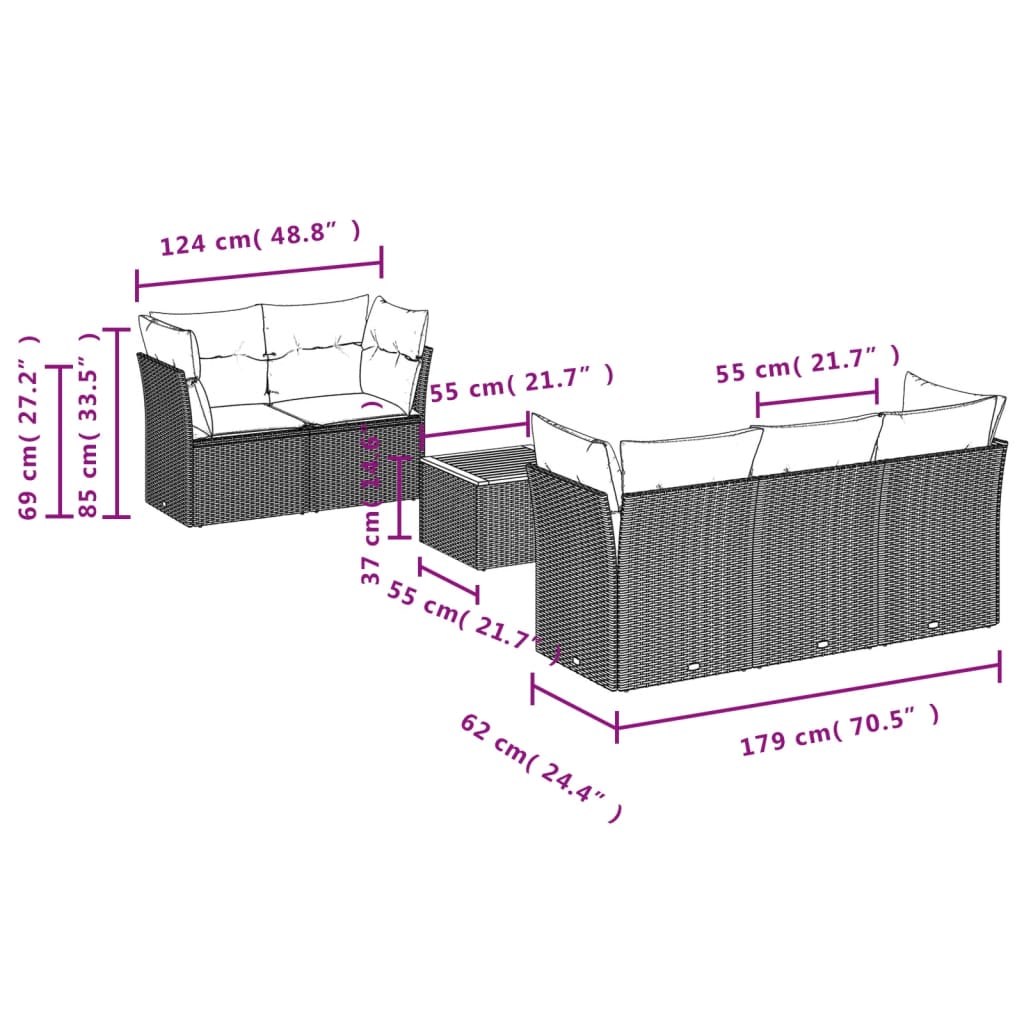 Set Divano da Giardino 6 pz con Cuscini Beige in Polyrattan