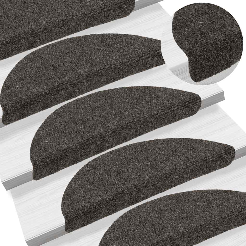 Tappetini per scale autoadesivi 15 pz 56x17x3 cm antracite semicircolari