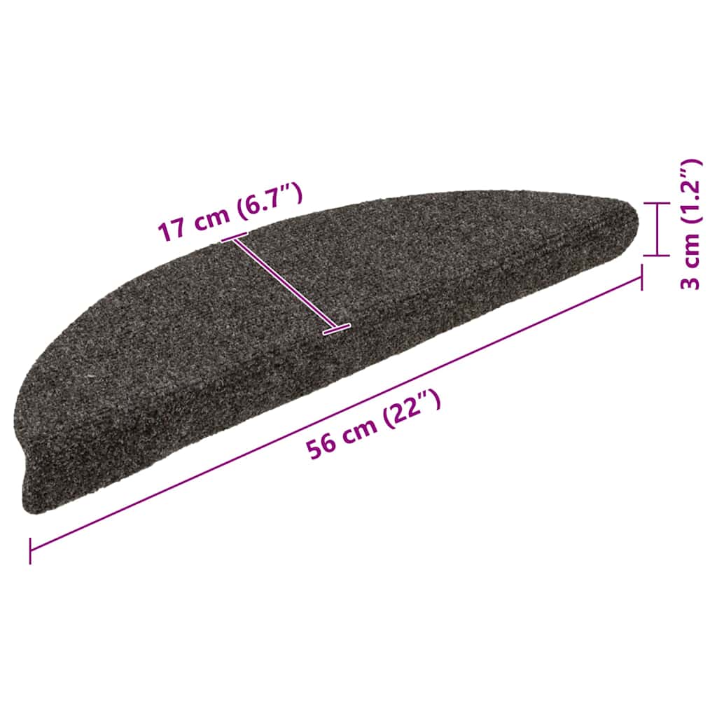 Tappetini per scale autoadesivi 15 pz 56x17x3 cm antracite semicircolari