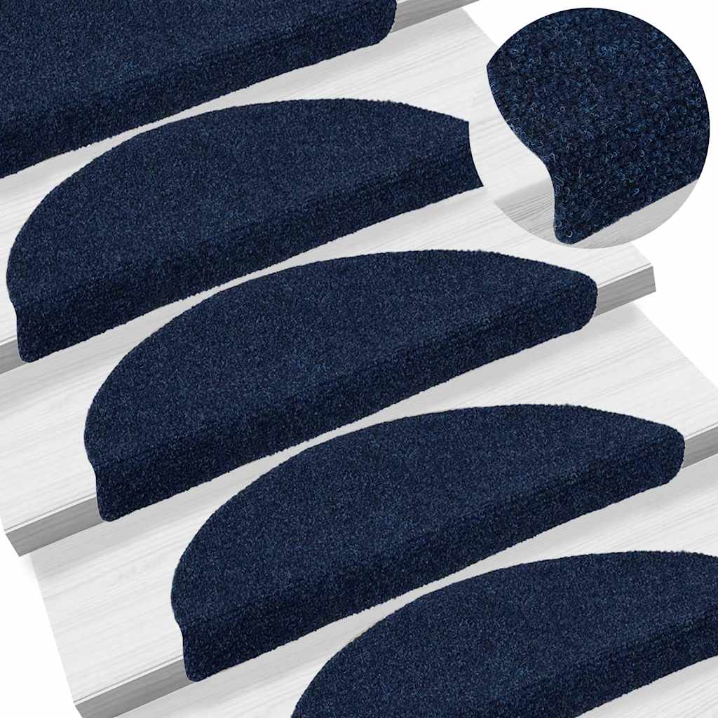 Tappetini per scale autoadesivi 15 pz 56x17x3 cm blu navy semicircolari