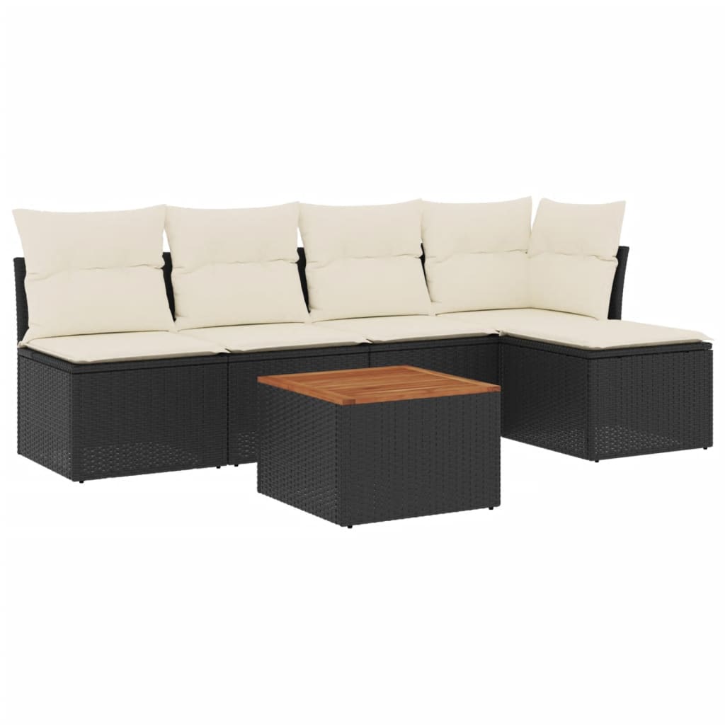 Set divano da giardino nero in rattan PE, 6 pezzi modulari