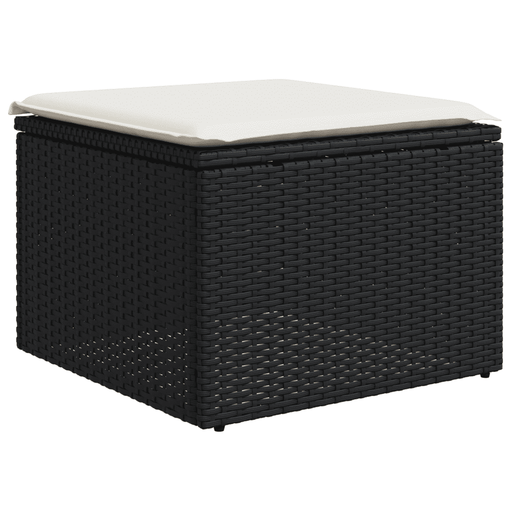 Set divano da giardino nero in rattan PE, 6 pezzi modulari