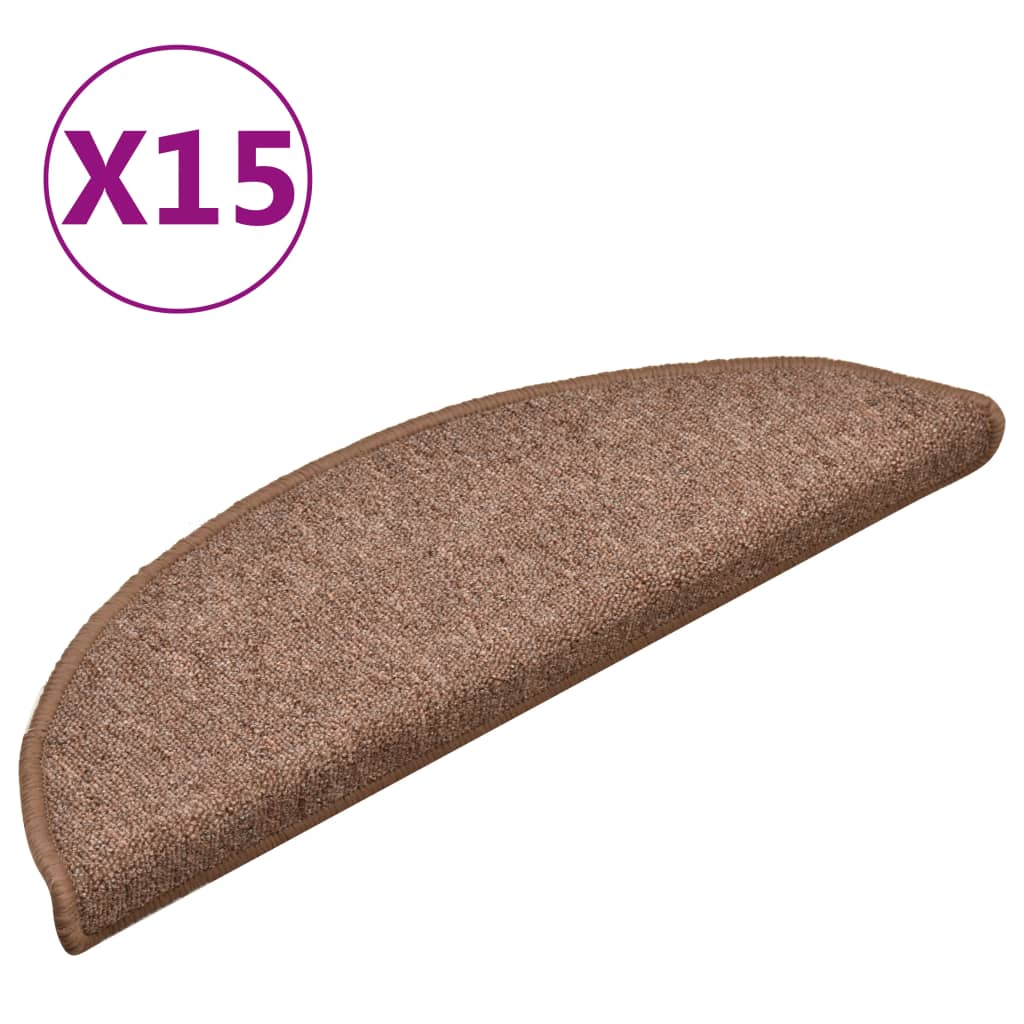Tappetini per scale 15 pz 56 x 17 x 3 cm Non-Slip Marrone