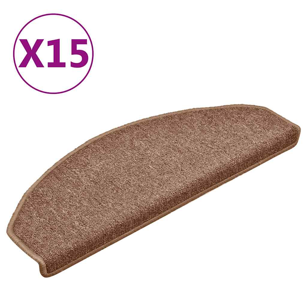 Tappetini per scale 15 pz 65 x 24 x 4 cm Non-Slip Marrone